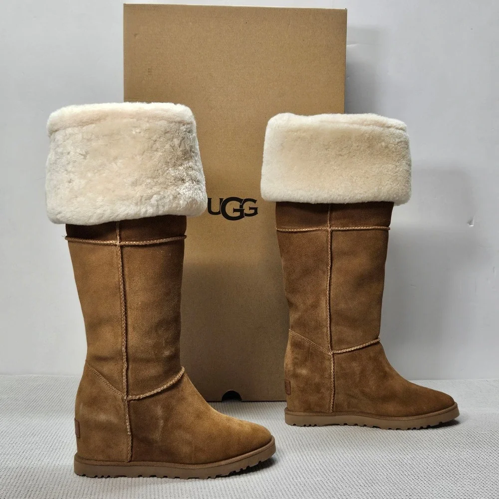 UGG Classic Femme Over the Knee Wedge Boots Chestnut Suede 1104610 Womens 6